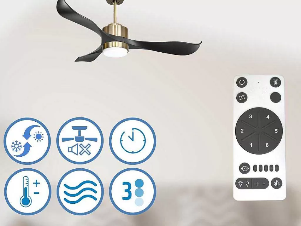 Ventilador*Purline Ventilador De Tecto Reversivel Termostato Regulavel Termostato Wifi Motor Dc Tectos Inclinados Controlo Remoto Adaptador De Luz De Tres Tons 2/3 Laminas Memória Hipersilenciosa