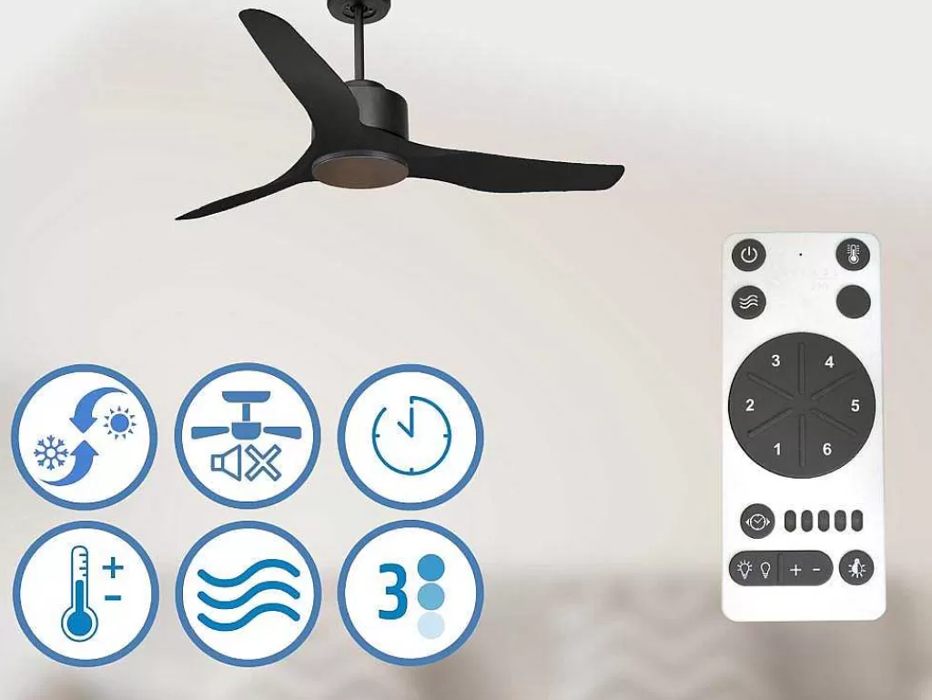 Ventilador*Purline Ventilador De Tecto Reversivel Termostato Regulavel Termostato Wifi Motor Dc Tectos Inclinados Controlo Remoto Adaptador De Luz De Tres Tons 2/3 Laminas Memória Hipersilenciosa