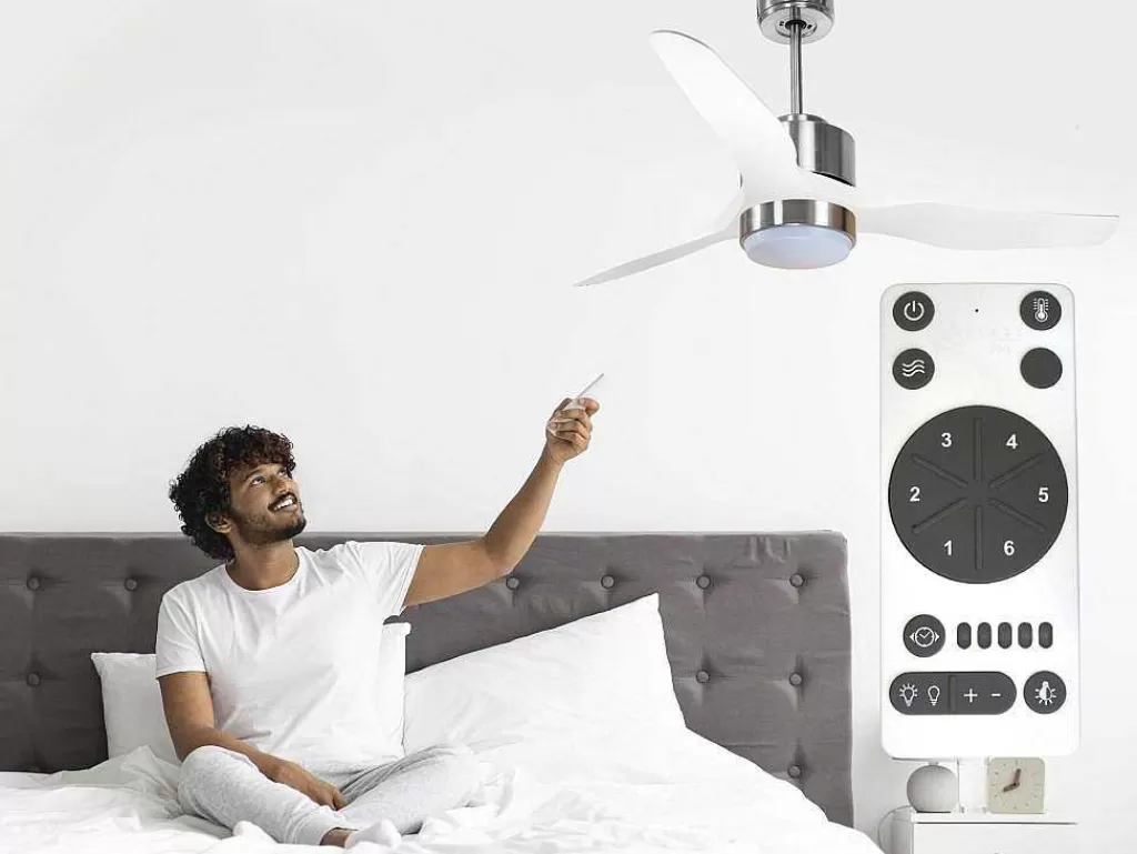 Ventilador*Purline Ventilador De Tecto Reversivel Termostato Regulavel Termostato Wifi Motor Dc Tectos Inclinados Controlo Remoto Adaptador De Luz De Tres Tons 2/3 Laminas Memória Hipersilenciosa