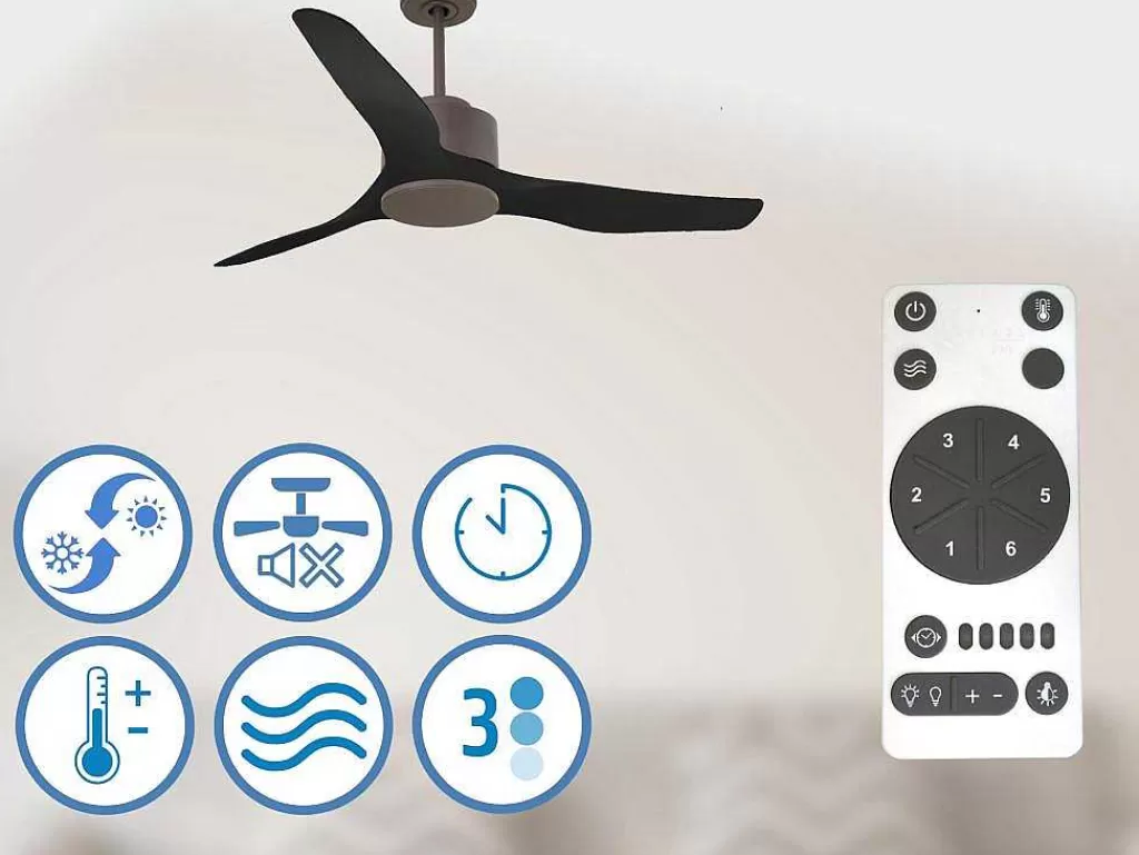 Ventilador*Purline Ventilador De Tecto Reversivel Termostato Regulavel Termostato Wifi Motor Dc Tectos Inclinados Controlo Remoto Adaptador De Luz De Tres Tons 2/3 Laminas Memória Hipersilenciosa