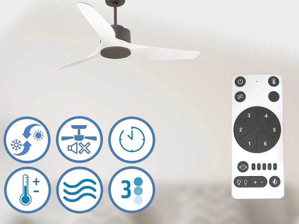 Ventilador*Purline Ventilador De Tecto Reversivel Termostato Regulavel Termostato Wifi Motor Dc Tectos Inclinados Controlo Remoto Adaptador De Luz De Tres Tons 2/3 Laminas Memória Hipersilenciosa