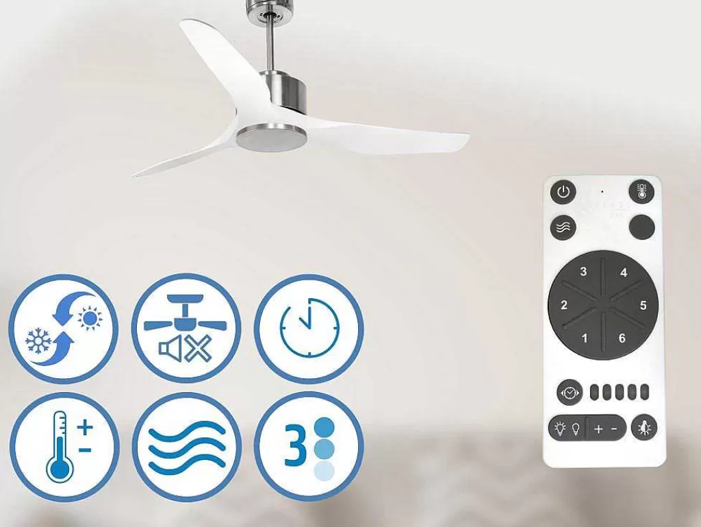 Ventilador*Purline Ventilador De Tecto Reversivel Termostato Regulavel Termostato Wifi Motor Dc Tectos Inclinados Controlo Remoto Adaptador De Luz De Tres Tons 2/3 Laminas Memória Hipersilenciosa