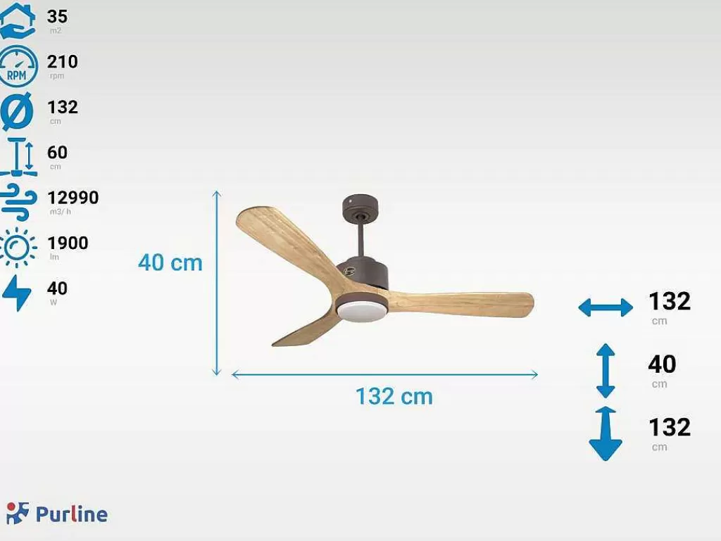 Ventilador*Purline Ventilador De Tecto Reversivel Termostato Regulavel Termostato Wifi Motor Dc Tectos Inclinados Controlo Remoto Luz De Tres Tons Memória Hipersilenciosa