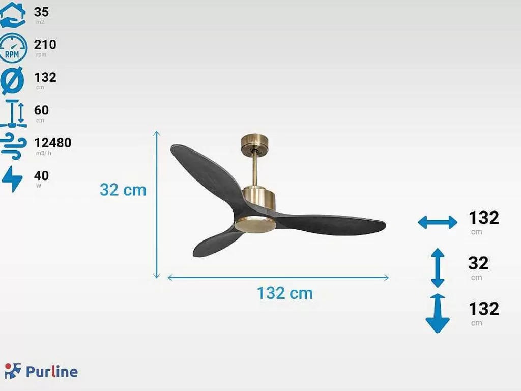 Ventilador*Purline Ventilador De Tecto Reversivel Termostato Regulavel Termostato Wifi Motor Dc Tectos Inclinados Controlo Remoto Luz De Tres Tons Memória Hipersilenciosa