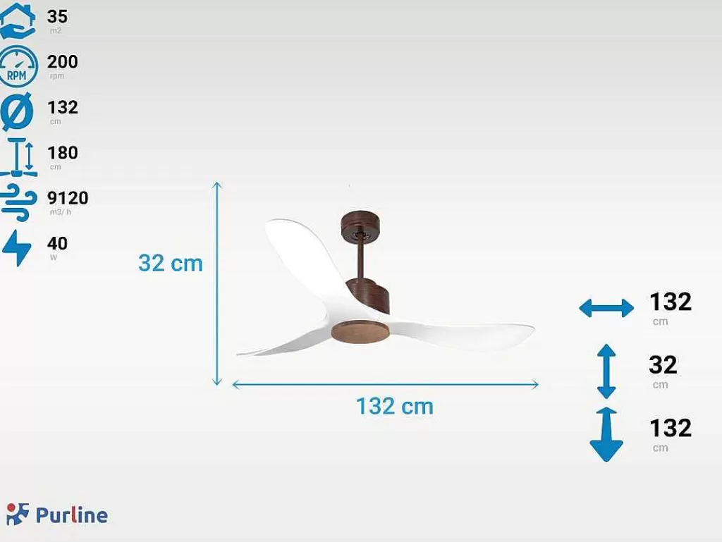 Ventilador*Purline Ventilador De Tecto Reversivel Termostato Regulavel Termostato Wifi Motor Dc Tectos Inclinados Controlo Remoto Luz De Tres Tons Memória Hipersilenciosa