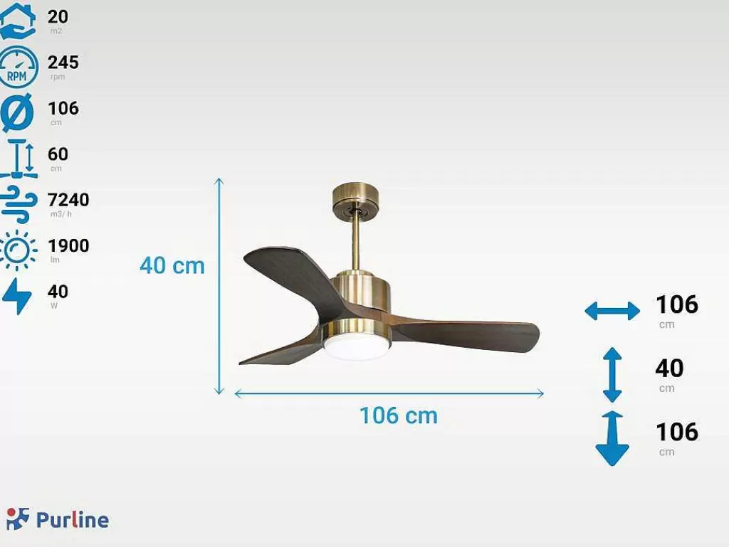 Ventilador*Purline Ventilador De Tecto Reversivel Termostato Regulavel Termostato Wifi Motor Dc Tectos Inclinados Controlo Remoto Luz De Tres Tons Memória Hipersilenciosa