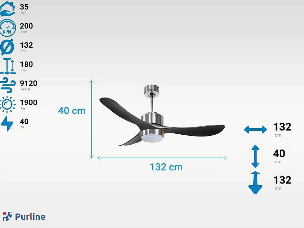 Ventilador*Purline Ventilador De Tecto Reversivel Termostato Regulavel Termostato Wifi Motor Dc Tectos Inclinados Controlo Remoto Luz De Tres Tons Memória Hipersilenciosa