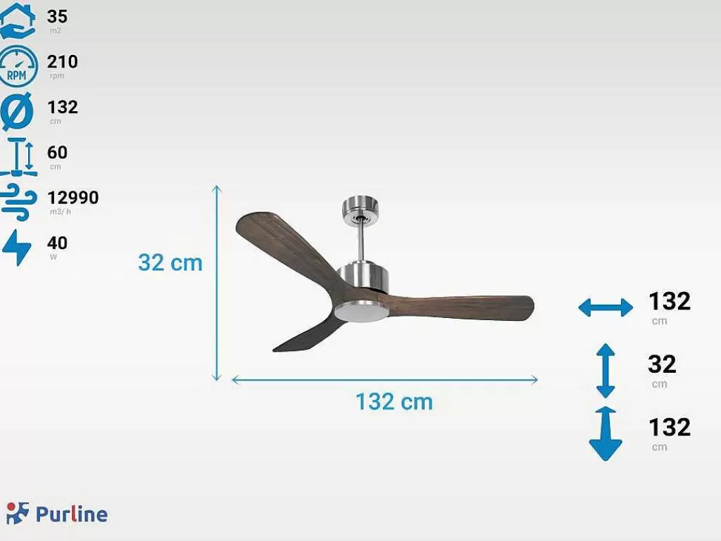 Ventilador*Purline Ventilador De Tecto Reversivel Termostato Regulavel Termostato Wifi Motor Dc Tectos Inclinados Controlo Remoto Luz De Tres Tons Memória Hipersilenciosa