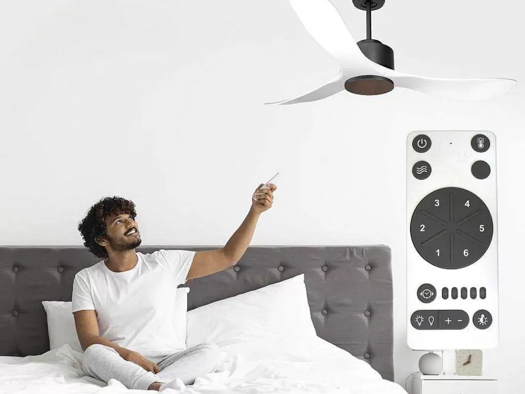 Ventilador*Purline Ventilador De Tecto Reversivel Termostato Regulavel Termostato Wifi Motor Dc Tectos Inclinados Controlo Remoto Luz De Tres Tons Memória Hipersilenciosa