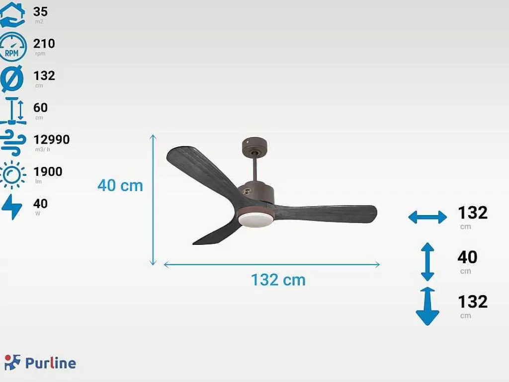 Ventilador*Purline Ventilador De Tecto Reversivel Termostato Regulavel Termostato Wifi Motor Dc Tectos Inclinados Controlo Remoto Luz De Tres Tons Memória Hipersilenciosa