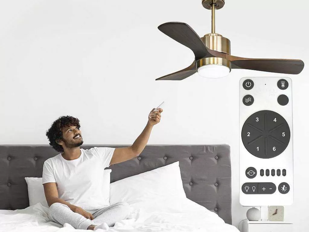 Ventilador*Purline Ventilador De Tecto Reversivel Termostato Regulavel Termostato Wifi Motor Dc Tectos Inclinados Controlo Remoto Luz De Tres Tons Memória Hipersilenciosa