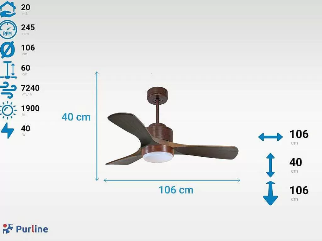Ventilador*Purline Ventilador De Tecto Reversivel Termostato Regulavel Termostato Wifi Motor Dc Tectos Inclinados Controlo Remoto Luz De Tres Tons Memória Hipersilenciosa
