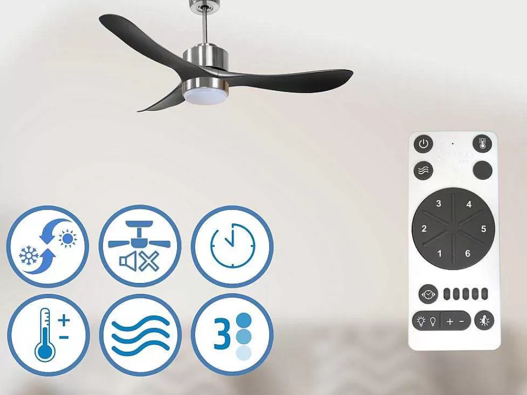 Ventilador*Purline Ventilador De Tecto Reversivel Termostato Regulavel Termostato Wifi Motor Dc Tectos Inclinados Controlo Remoto Luz De Tres Tons Memória Hipersilenciosa