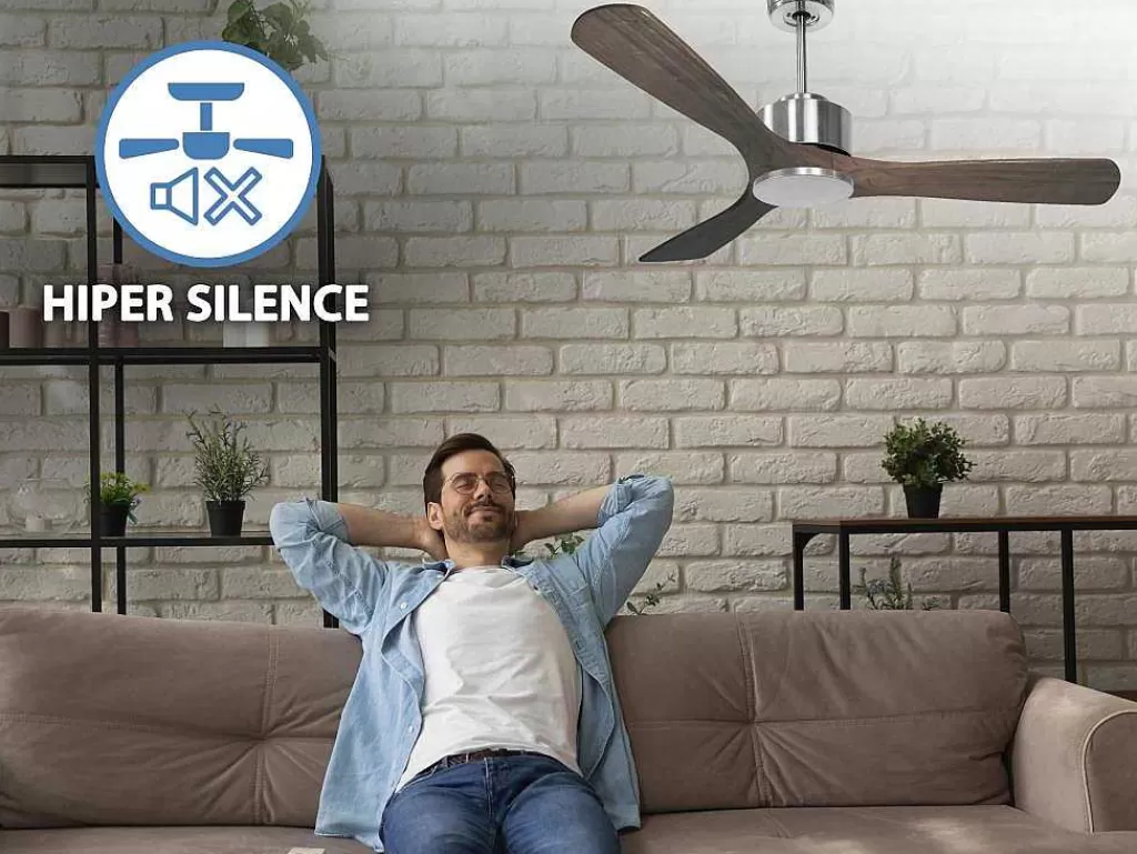 Ventilador*Purline Ventilador De Tecto Reversivel Termostato Regulavel Termostato Wifi Motor Dc Tectos Inclinados Controlo Remoto Luz De Tres Tons Memória Hipersilenciosa