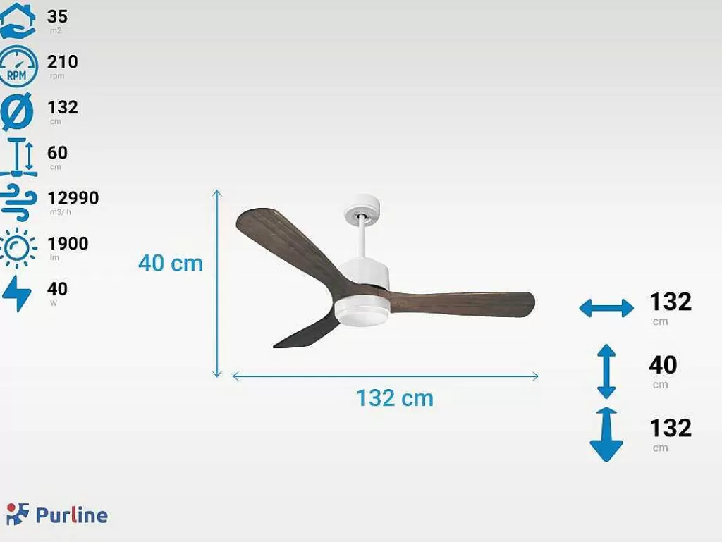 Ventilador*Purline Ventilador De Tecto Reversivel Termostato Regulavel Termostato Wifi Motor Dc Tectos Inclinados Controlo Remoto Luz De Tres Tons Memória Hipersilenciosa