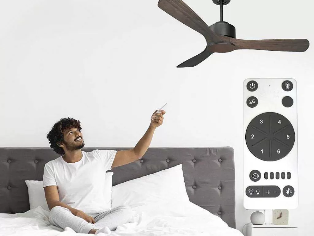 Ventilador*Purline Ventilador De Tecto Reversivel Termostato Regulavel Termostato Wifi Motor Dc Tectos Inclinados Controlo Remoto Luz De Tres Tons Memória Hipersilenciosa