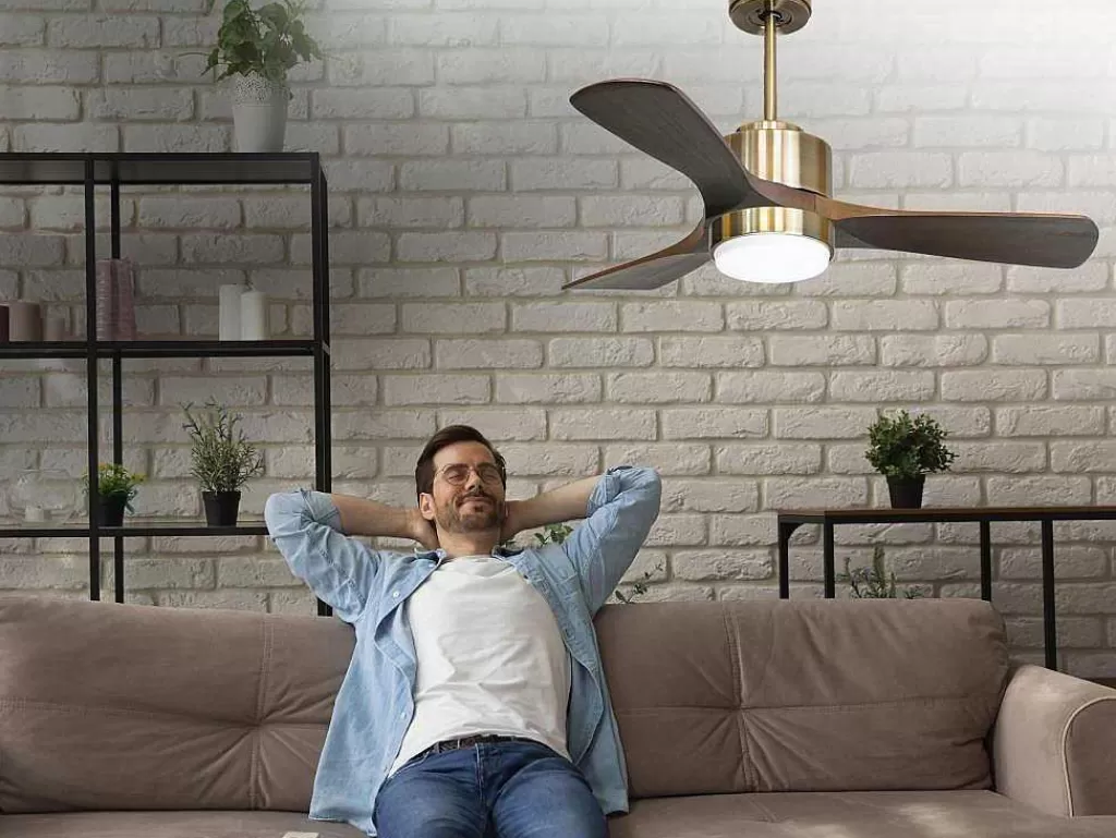 Ventilador*Purline Ventilador De Tecto Reversivel Termostato Regulavel Termostato Wifi Motor Dc Tectos Inclinados Controlo Remoto Luz De Tres Tons Memória Hipersilenciosa