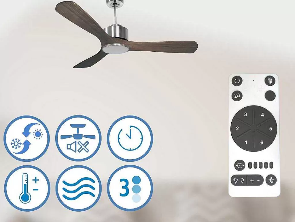 Ventilador*Purline Ventilador De Tecto Reversivel Termostato Regulavel Termostato Wifi Motor Dc Tectos Inclinados Controlo Remoto Luz De Tres Tons Memória Hipersilenciosa