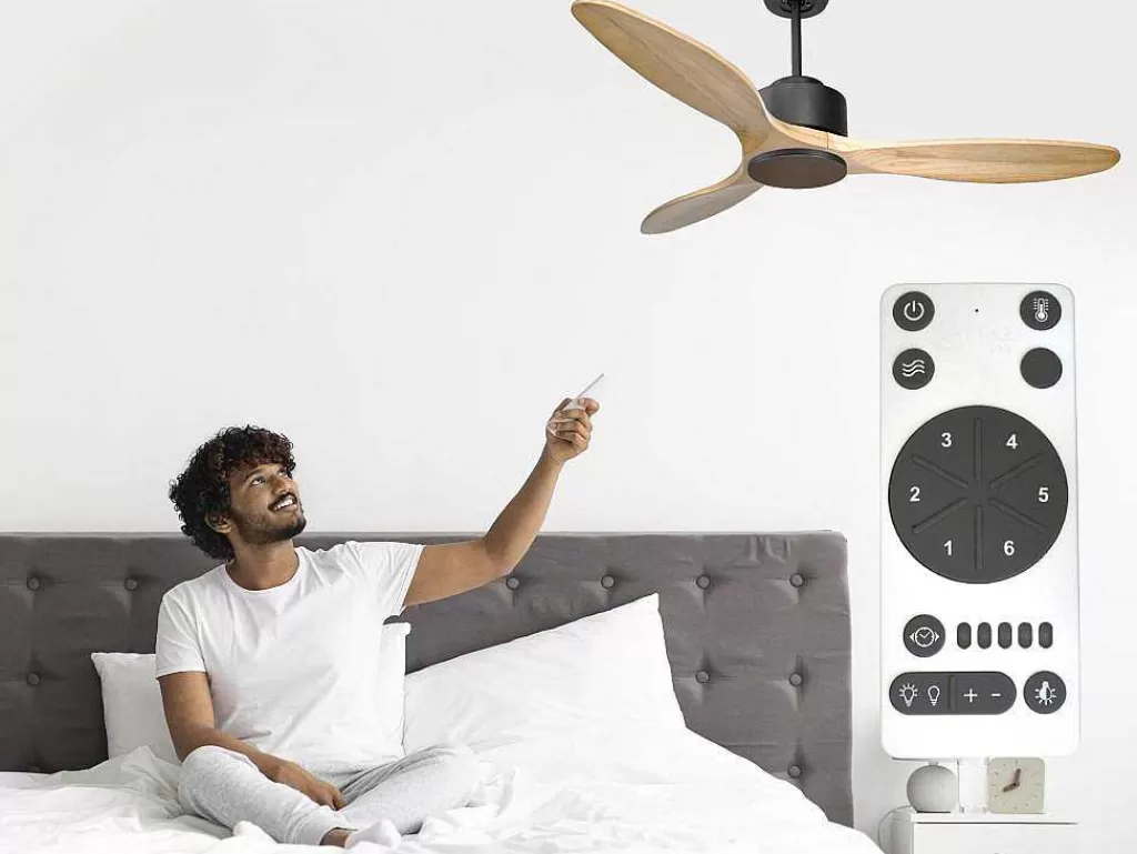 Ventilador*Purline Ventilador De Tecto Reversivel Termostato Regulavel Termostato Wifi Motor Dc Tectos Inclinados Controlo Remoto Luz De Tres Tons Memória Hipersilenciosa