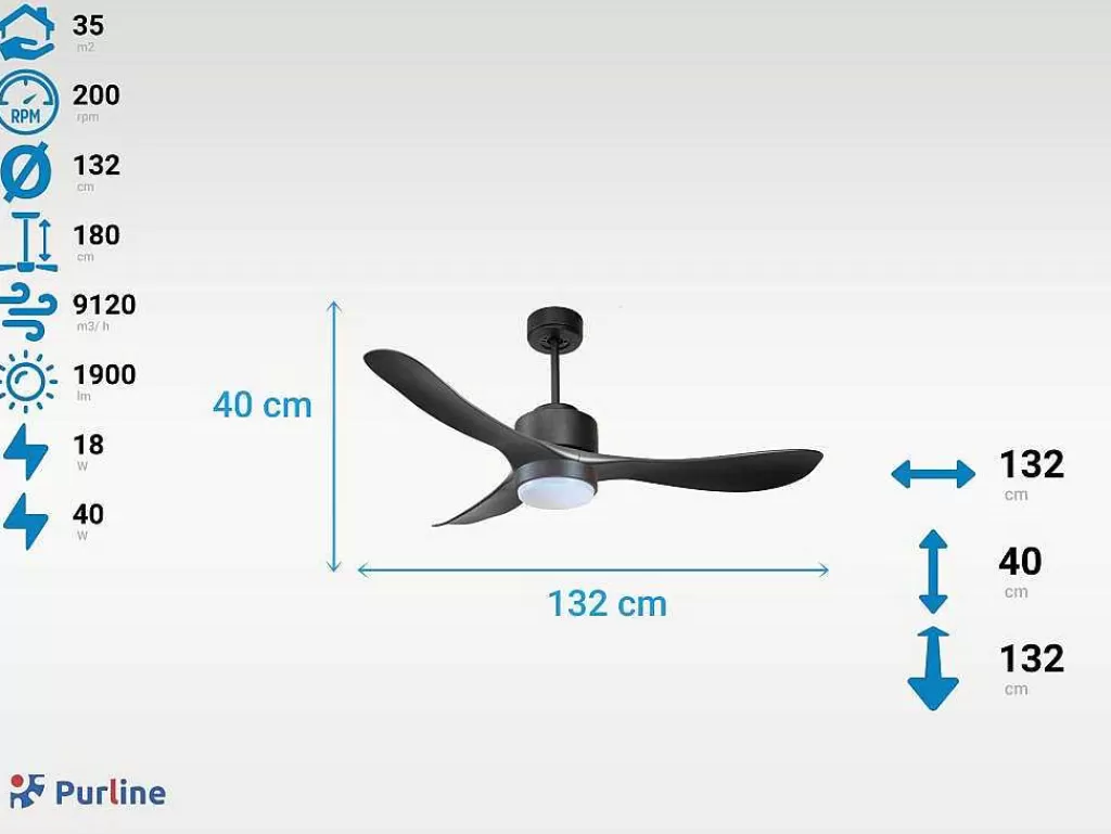 Ventilador*Purline Ventilador De Tecto Reversivel Termostato Regulavel Termostato Wifi Motor Dc Tectos Inclinados Controlo Remoto Luz De Tres Tons Memória Hipersilenciosa