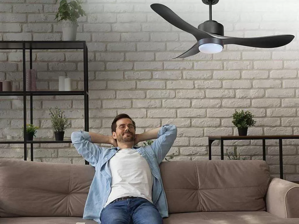 Ventilador*Purline Ventilador De Tecto Reversivel Termostato Regulavel Termostato Wifi Motor Dc Tectos Inclinados Controlo Remoto Luz De Tres Tons Memória Hipersilenciosa