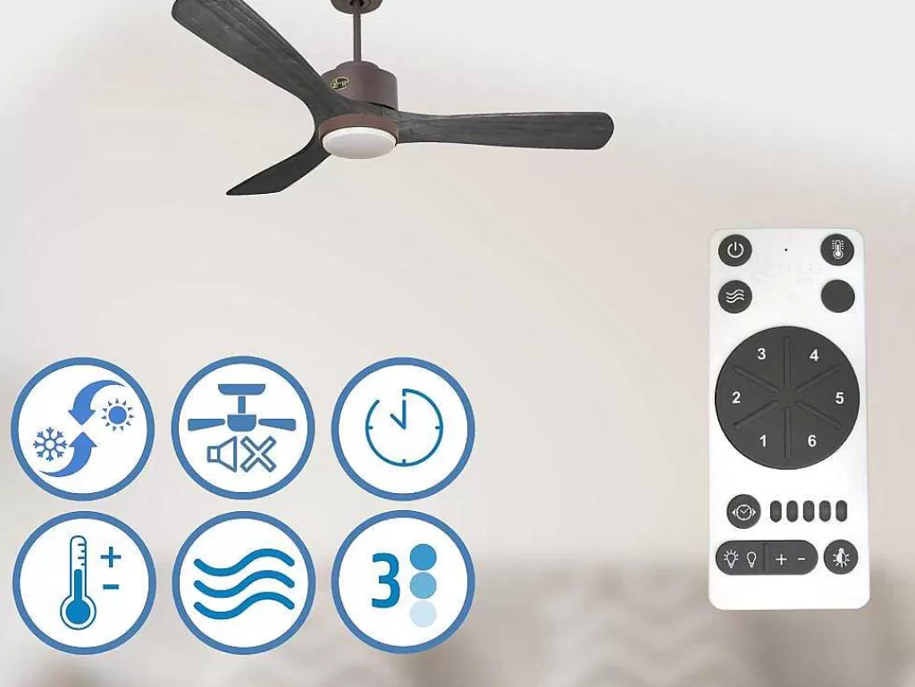 Ventilador*Purline Ventilador De Tecto Reversivel Termostato Regulavel Termostato Wifi Motor Dc Tectos Inclinados Controlo Remoto Luz De Tres Tons Memória Hipersilenciosa