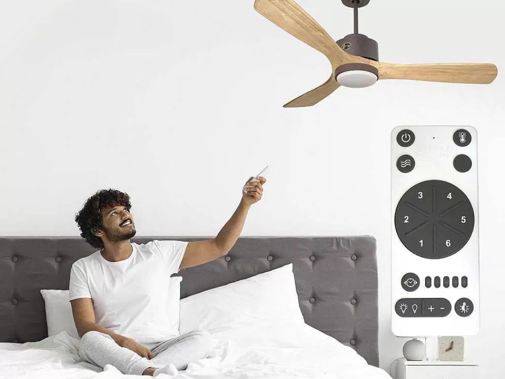 Ventilador*Purline Ventilador De Tecto Reversivel Termostato Regulavel Termostato Wifi Motor Dc Tectos Inclinados Controlo Remoto Luz De Tres Tons Memória Hipersilenciosa
