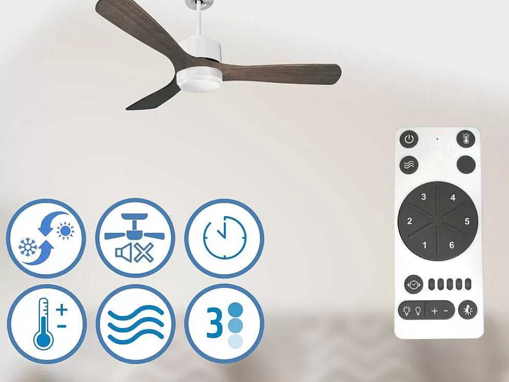 Ventilador*Purline Ventilador De Tecto Reversivel Termostato Regulavel Termostato Wifi Motor Dc Tectos Inclinados Controlo Remoto Luz De Tres Tons Memória Hipersilenciosa