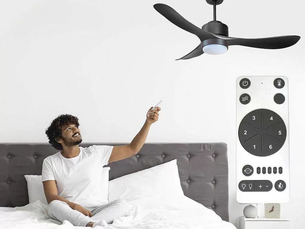Ventilador*Purline Ventilador De Tecto Reversivel Termostato Regulavel Termostato Wifi Motor Dc Tectos Inclinados Controlo Remoto Luz De Tres Tons Memória Hipersilenciosa