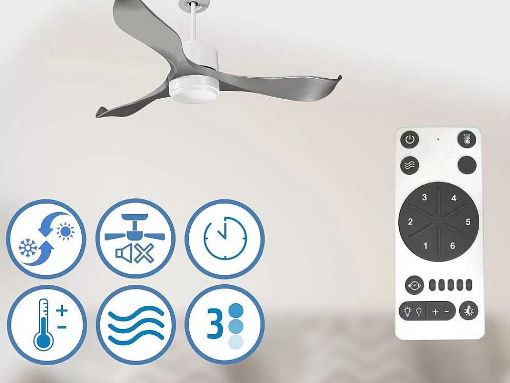 Ventilador*Purline Ventilador De Tecto Reversivel Termostato Reversivel Termostato Regulavel Wifi Motor Dc Tectos Inclinados Controlo Remoto Memória Luminosa De Tres Tons