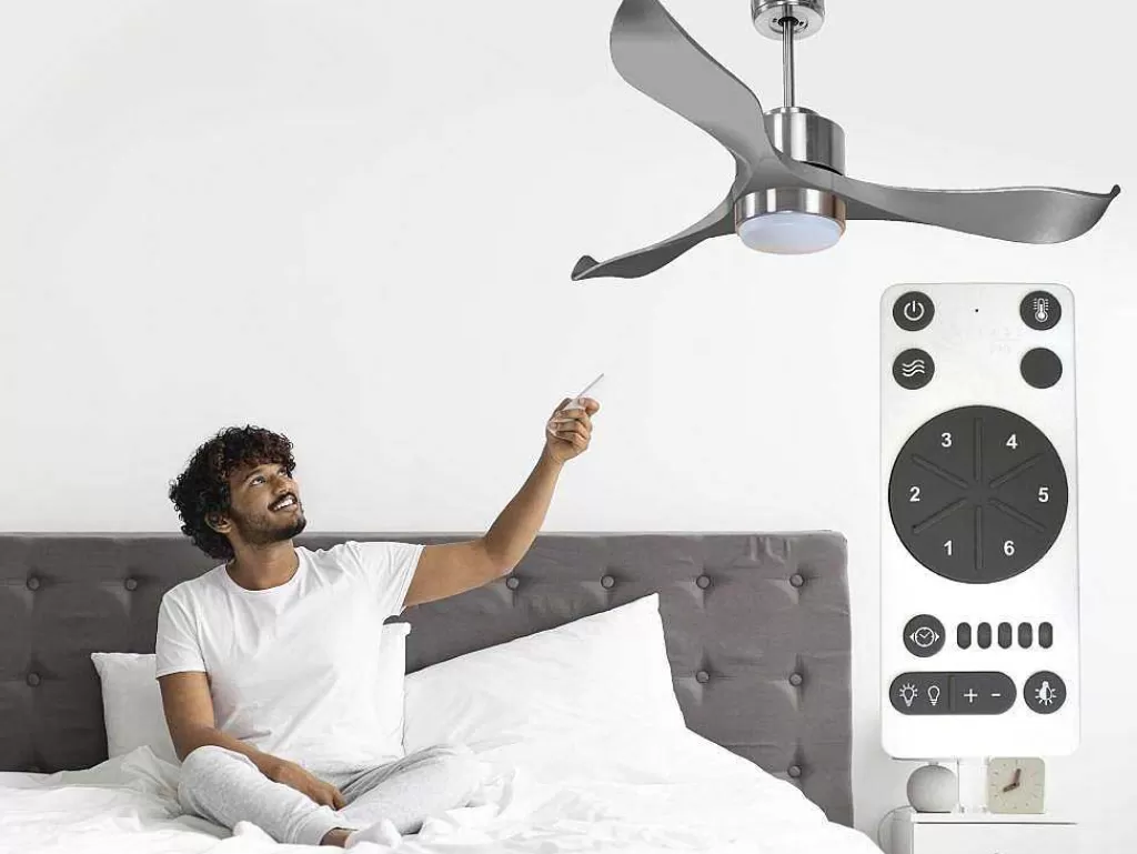 Ventilador*Purline Ventilador De Tecto Reversivel Termostato Reversivel Termostato Regulavel Wifi Motor Dc Tectos Inclinados Controlo Remoto Memória Luminosa De Tres Tons