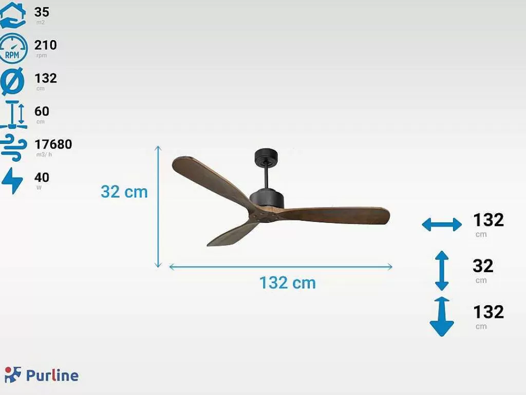Ventilador*Purline Ventilador De Tecto Wifi Com Motor Dc Controlo Remoto Hypersilence Fullwood Memory