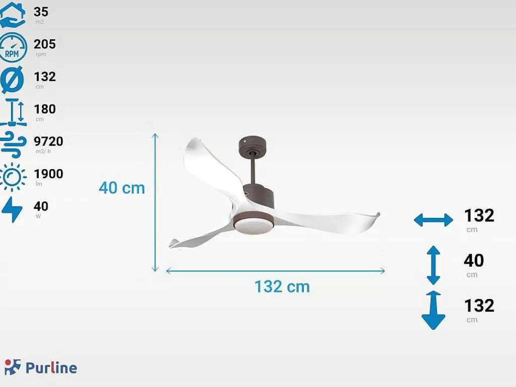 Ventilador*Purline Ventilador De Tecto Wifi Motor Dc Controlo Remoto Adaptador De Luz De Tres Tons 2/3 Laminas Hypersilence Memória