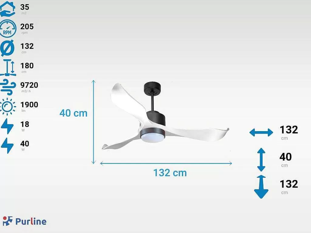 Ventilador*Purline Ventilador De Tecto Wifi Motor Dc Controlo Remoto Adaptador De Luz De Tres Tons 2/3 Laminas Hypersilence Memória
