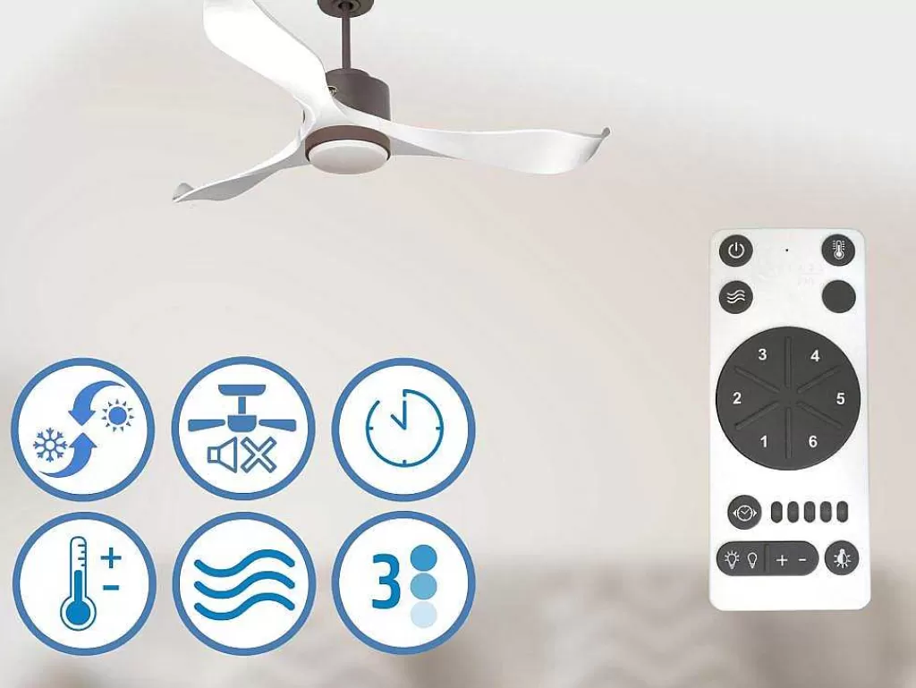 Ventilador*Purline Ventilador De Tecto Wifi Motor Dc Controlo Remoto Adaptador De Luz De Tres Tons 2/3 Laminas Hypersilence Memória