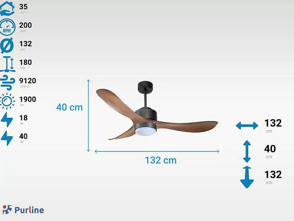 Ventilador*Purline Ventilador De Tecto Wifi Motor Dc Controlo Remoto Luz De Tres Tons Hipersilencio Memória
