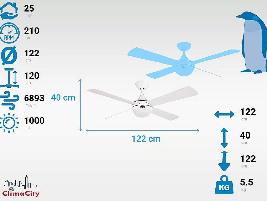 Ventilador*Purline Ventilador De Teto O122 Cm Com Led E Wifi Reversivel Hypersilence