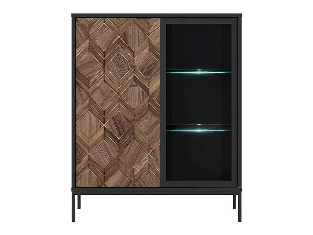 Biblioteca, Vitrina, Estante*Vente-unique Vitrina 2 Portas Com Leds Preto E Natural Escuro - Mialine
