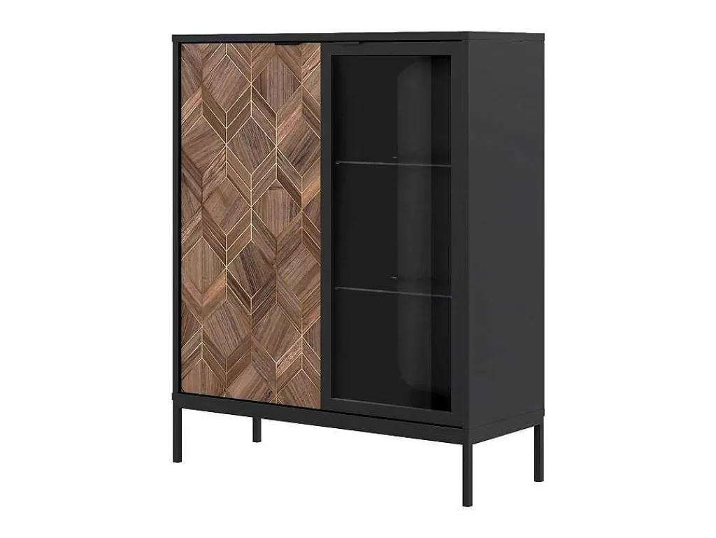 Biblioteca, Vitrina, Estante*Vente-unique Vitrina 2 Portas Com Leds Preto E Natural Escuro - Mialine