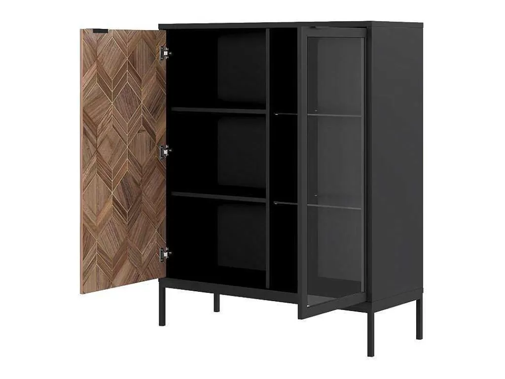 Biblioteca, Vitrina, Estante*Vente-unique Vitrina 2 Portas Com Leds Preto E Natural Escuro - Mialine