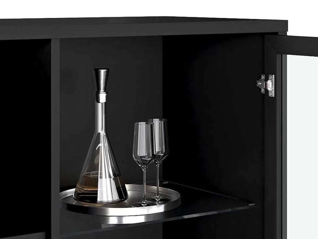 Biblioteca, Vitrina, Estante*Vente-unique Vitrina 2 Portas Com Leds Preto E Natural Escuro - Mialine