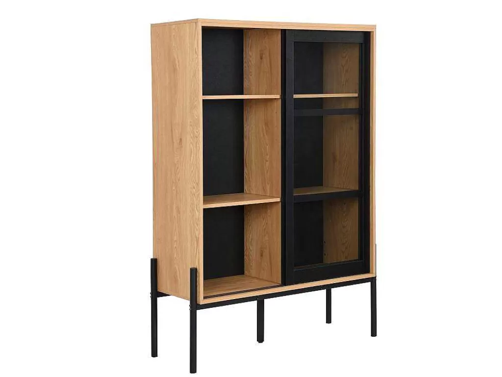 Promoções Sala*Vente-unique Vitrina Com 2 Portas Deslizantes Natural Claro E Preto - Memphis Ii