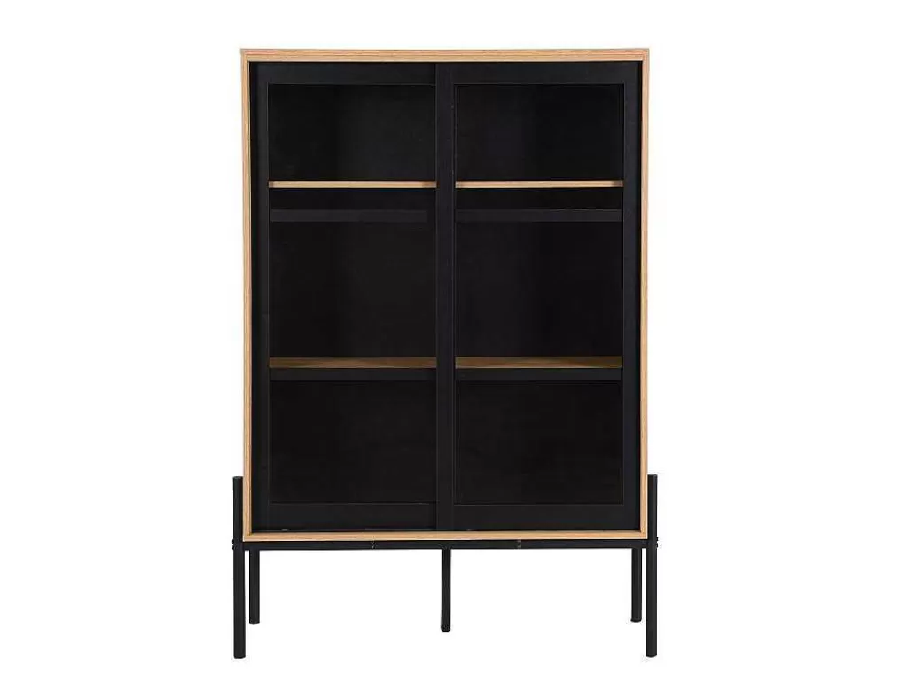 Promoções Sala*Vente-unique Vitrina Com 2 Portas Deslizantes Natural Claro E Preto - Memphis Ii