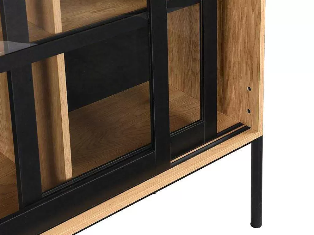 Promoções Sala*Vente-unique Vitrina Com 2 Portas Deslizantes Natural Claro E Preto - Memphis Ii