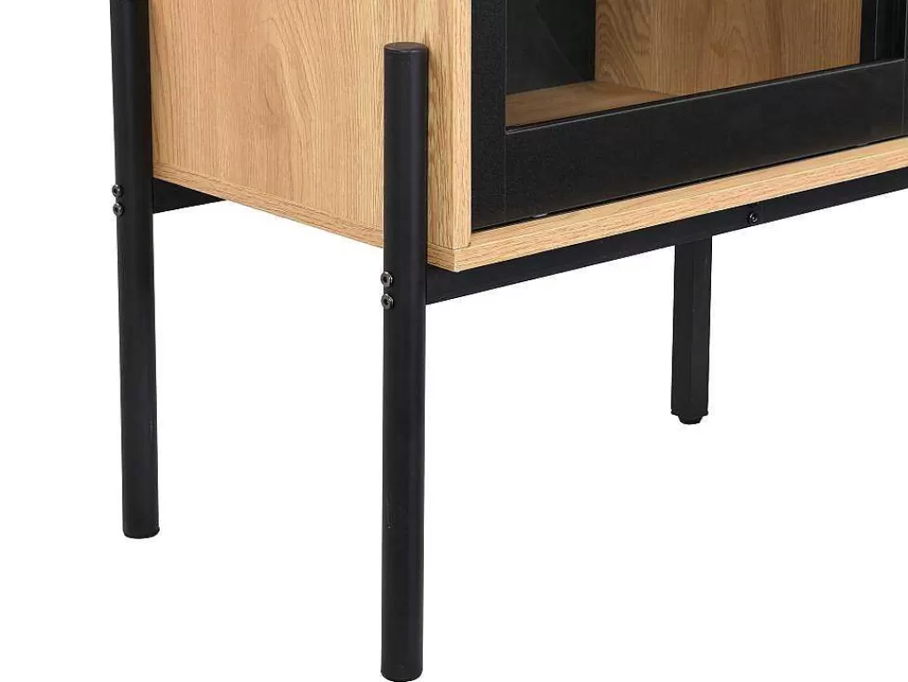 Promoções Sala*Vente-unique Vitrina Com 2 Portas Deslizantes Natural Claro E Preto - Memphis Ii
