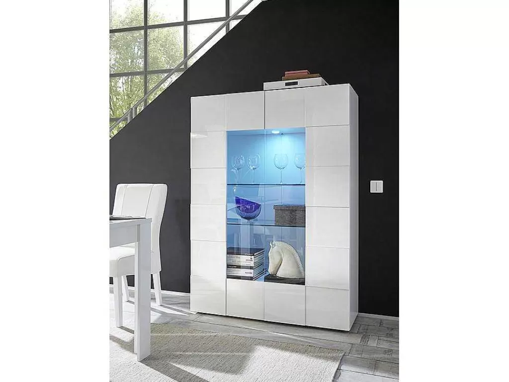 Biblioteca, Vitrina, Estante*Vente-unique Vitrina Com Leds E 2 Portas Em Vidro Lacada A Branco - Calisto