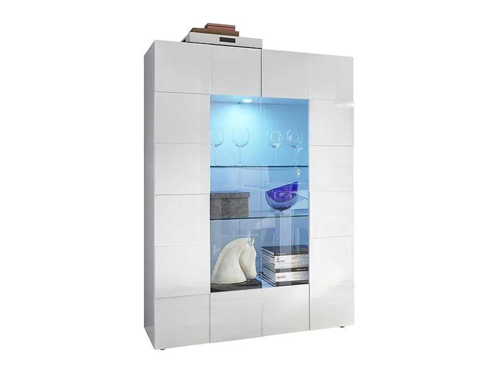 Biblioteca, Vitrina, Estante*Vente-unique Vitrina Com Leds E 2 Portas Em Vidro Lacada A Branco - Calisto