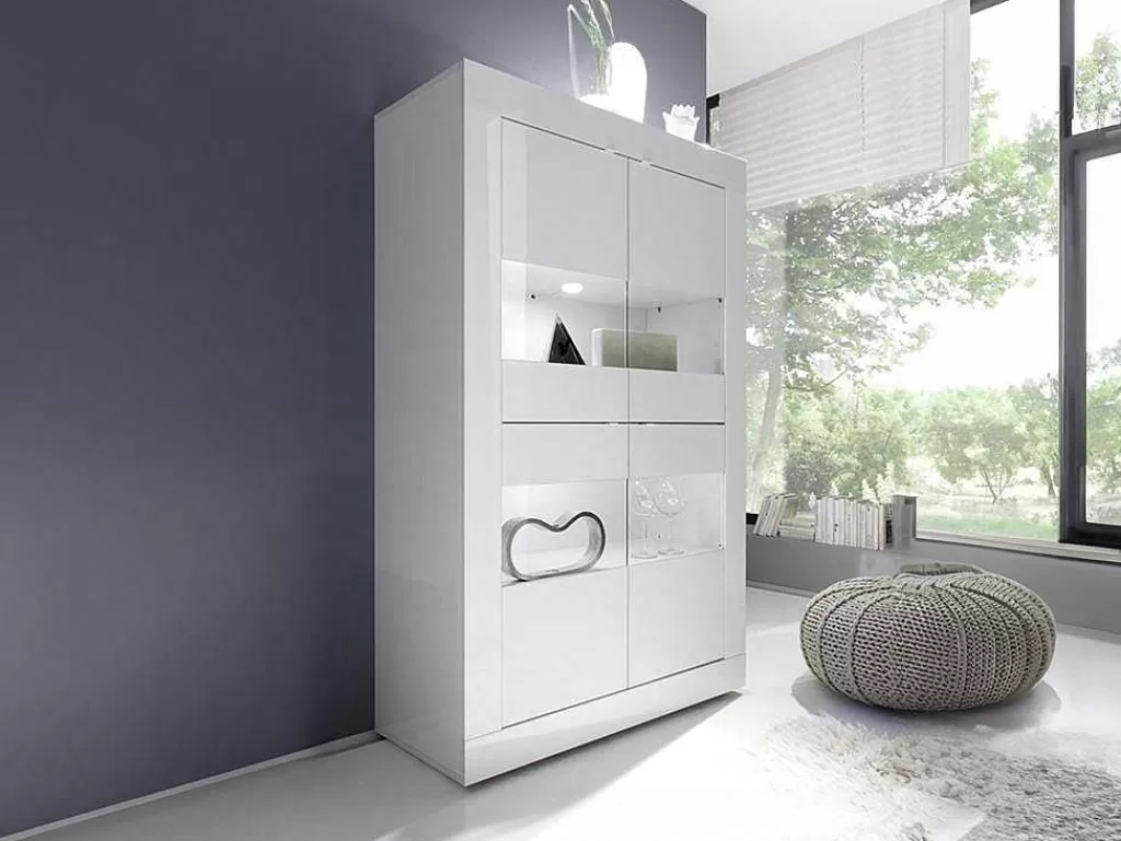 Biblioteca, Vitrina, Estante*Vente-unique Vitrina Com Leds E 4 Portas Disponivel Em Branco Lacado - Comete
