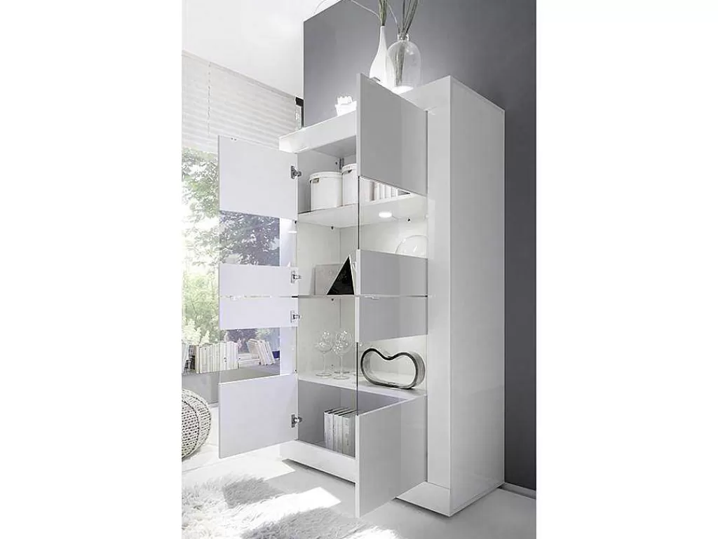 Biblioteca, Vitrina, Estante*Vente-unique Vitrina Com Leds E 4 Portas Disponivel Em Branco Lacado - Comete