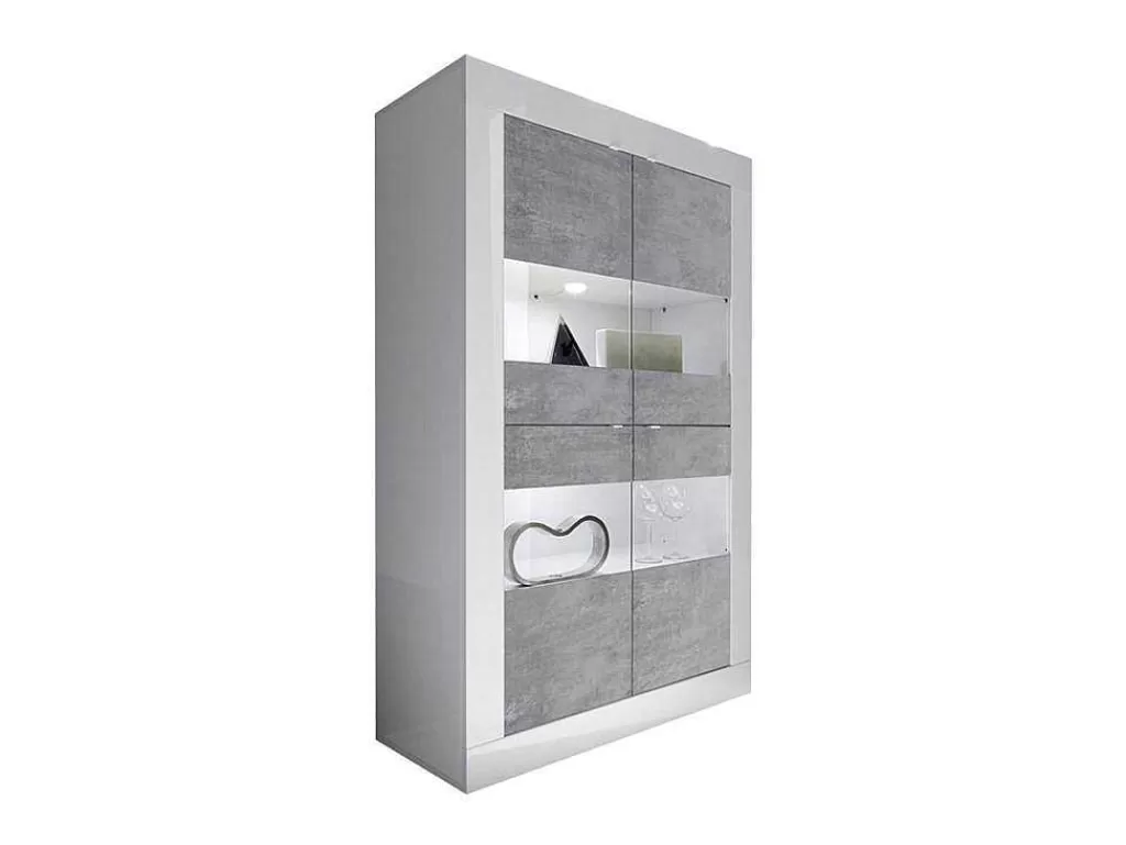 Biblioteca, Vitrina, Estante*Vente-unique Vitrina Com Leds E 4 Portas Disponivel Em Branco Lacado E Cimento - Comete